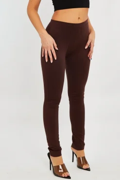 Rebellious Fashion Chocolate High Waist Jersey Leggings - Kirsty