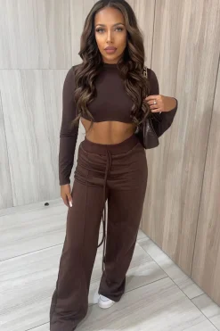 Rebellious Fashion Chocolate Long Sleeve Underbust Crop Top - Tessa