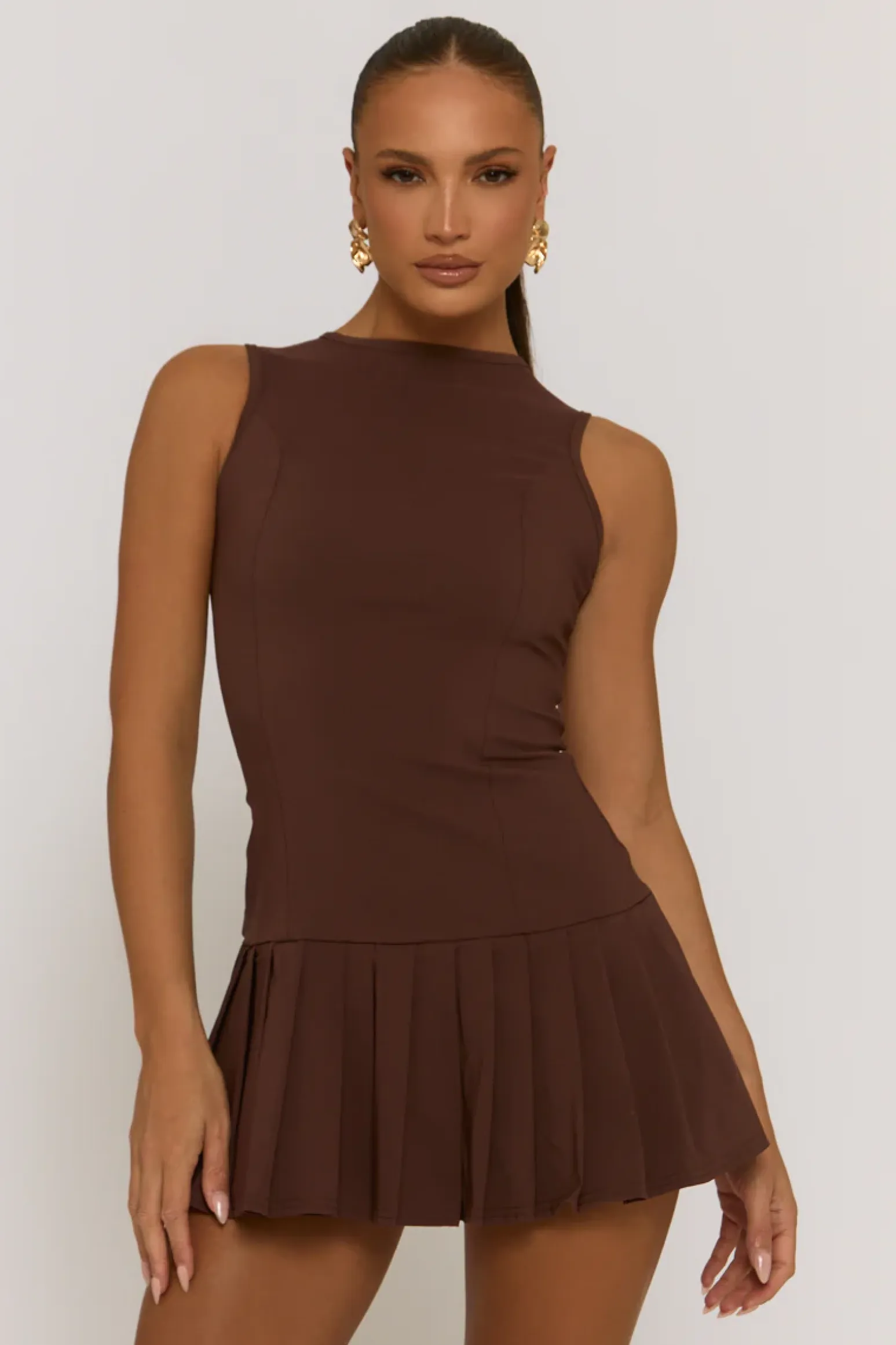 Rebellious Fashion Chocolate Pleated Hem Shift Dress - Merrilyn