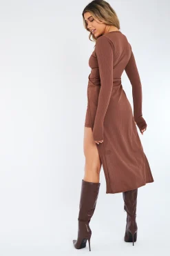 Rebellious Fashion Chocolate Rib Maxi Cardigan & Shorts Set - Charmaine