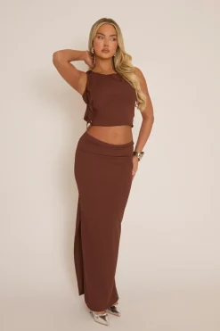 Rebellious Fashion Chocolate Ruffle Top and Maxi Skirt Co-ords - Lavinia