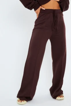 Rebellious Fashion Chocolate Seam Front Wide Leg Joggers - Wren