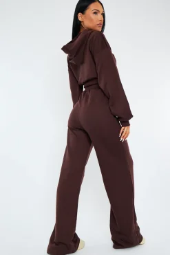 Rebellious Fashion Chocolate Seam Front Wide Leg Joggers - Wren