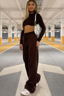 Rebellious Fashion Chocolate Seam Front Wide Leg Joggers - Wren