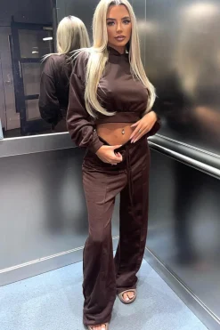Rebellious Fashion Chocolate Seam Front Wide Leg Joggers - Wren