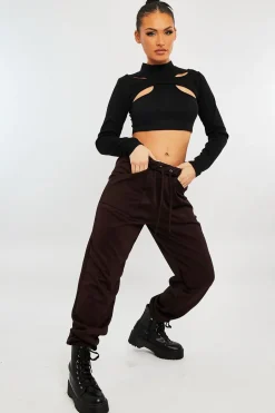 Rebellious Fashion Chocolate Side Pocket Scuba Joggers - Lallie