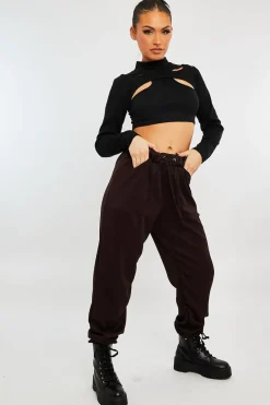 Rebellious Fashion Chocolate Side Pocket Scuba Joggers - Lallie