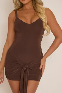 Rebellious Fashion Chocolate Tie Detail Strappy Mini Dress - Bonnie