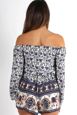 Rebellious Fashion Christa Elephant Print Bell Sleeve Playsuit