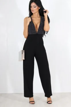 Rebellious Fashion Cinder Black Glitter Jumpsuit
