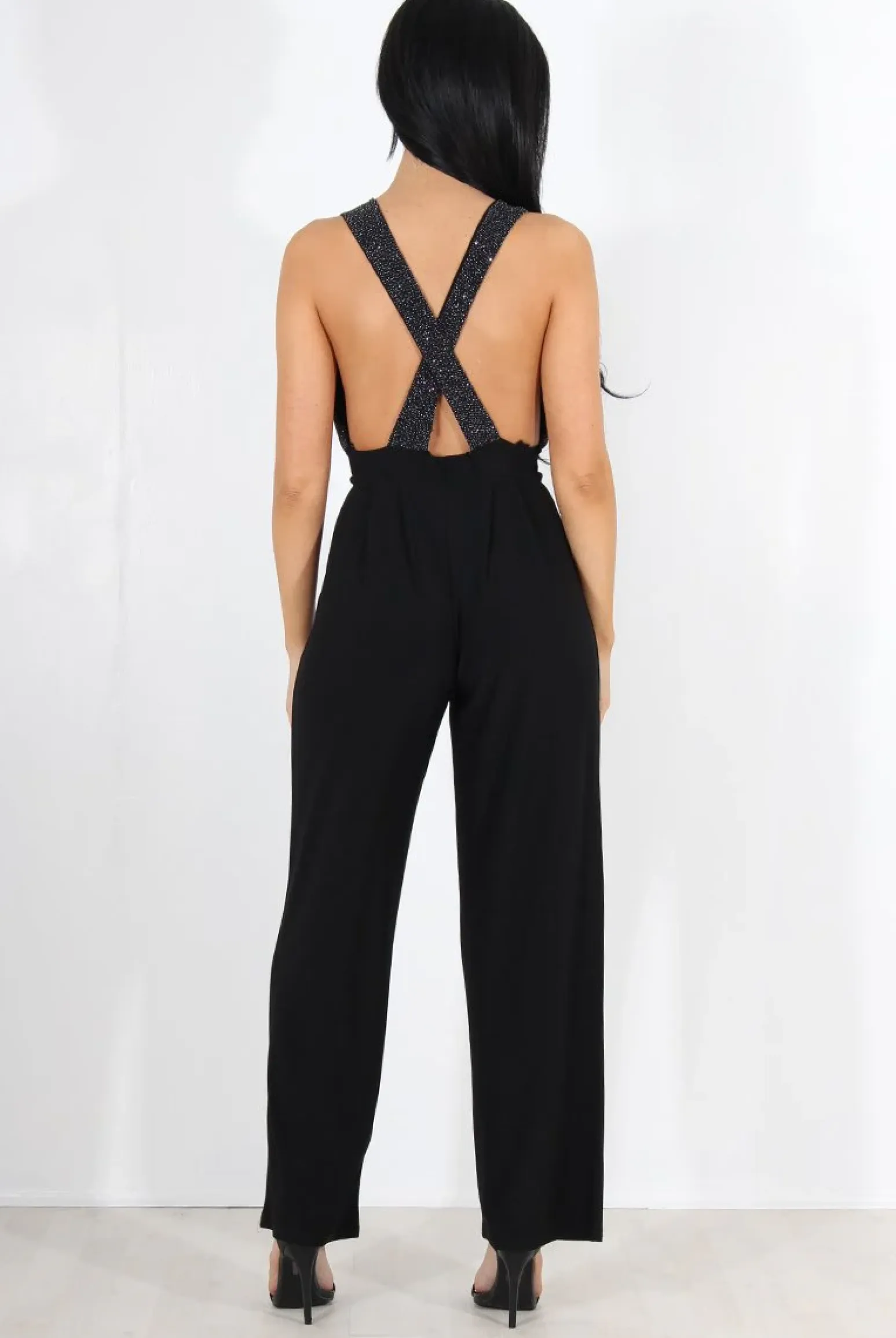 Rebellious Fashion Cinder Black Glitter Jumpsuit