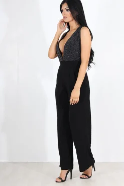Rebellious Fashion Cinder Black Glitter Jumpsuit
