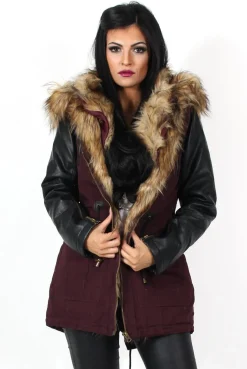 Rebellious Fashion Claire Wine Faux Fur Parka Coat