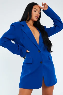 Rebellious Fashion Cobalt Blue Oversized Blazer Dress - Janell