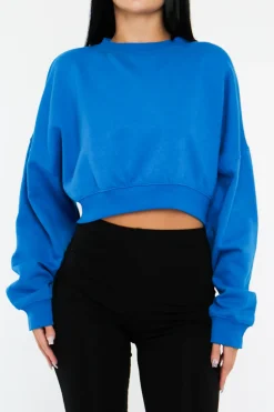 Rebellious Fashion Cobalt Blue Cropped Sweatshirt - Kieva