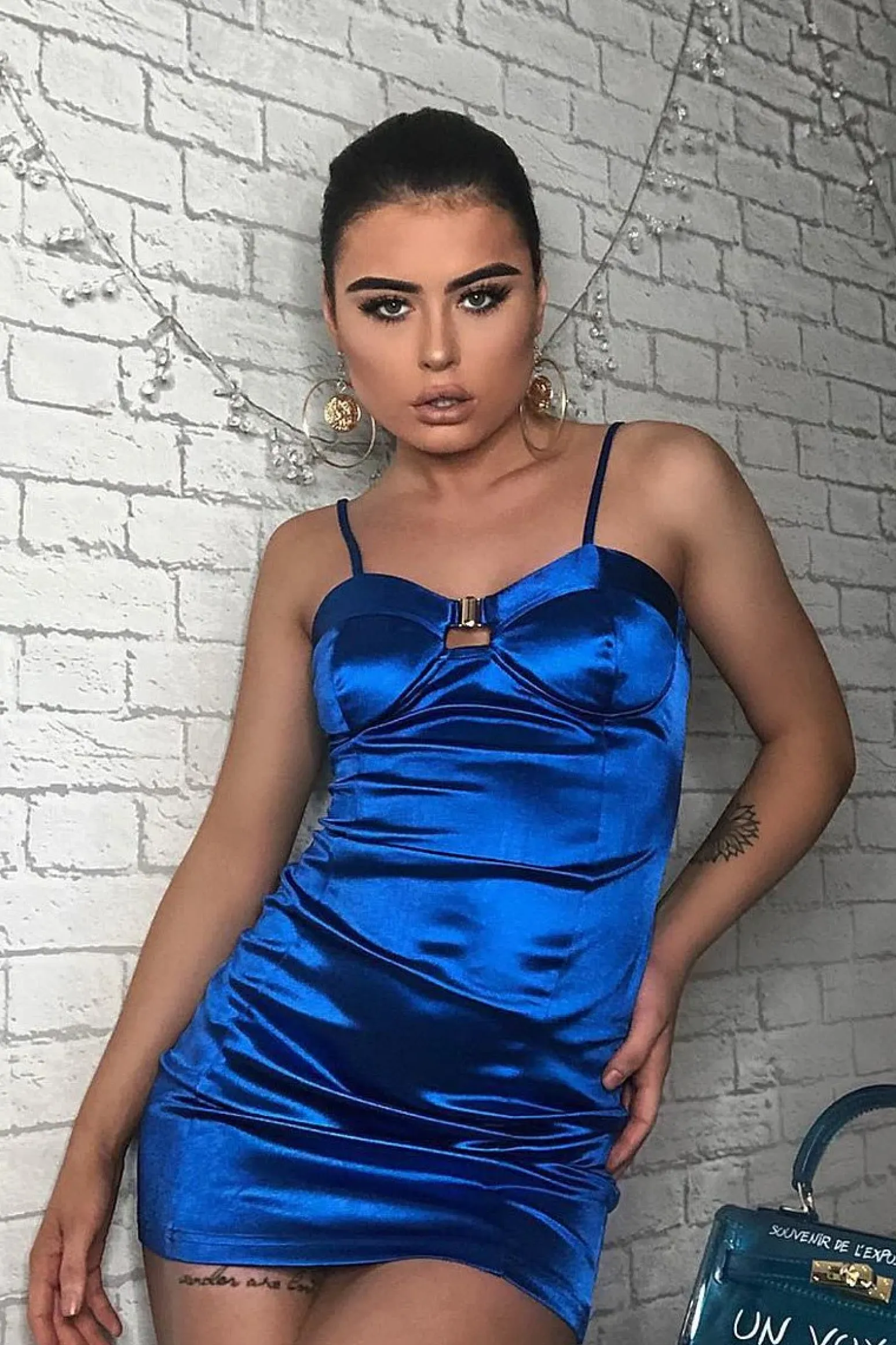 Rebellious Fashion Cobalt Satin Clasp Front Cup Mini Dress - Teana