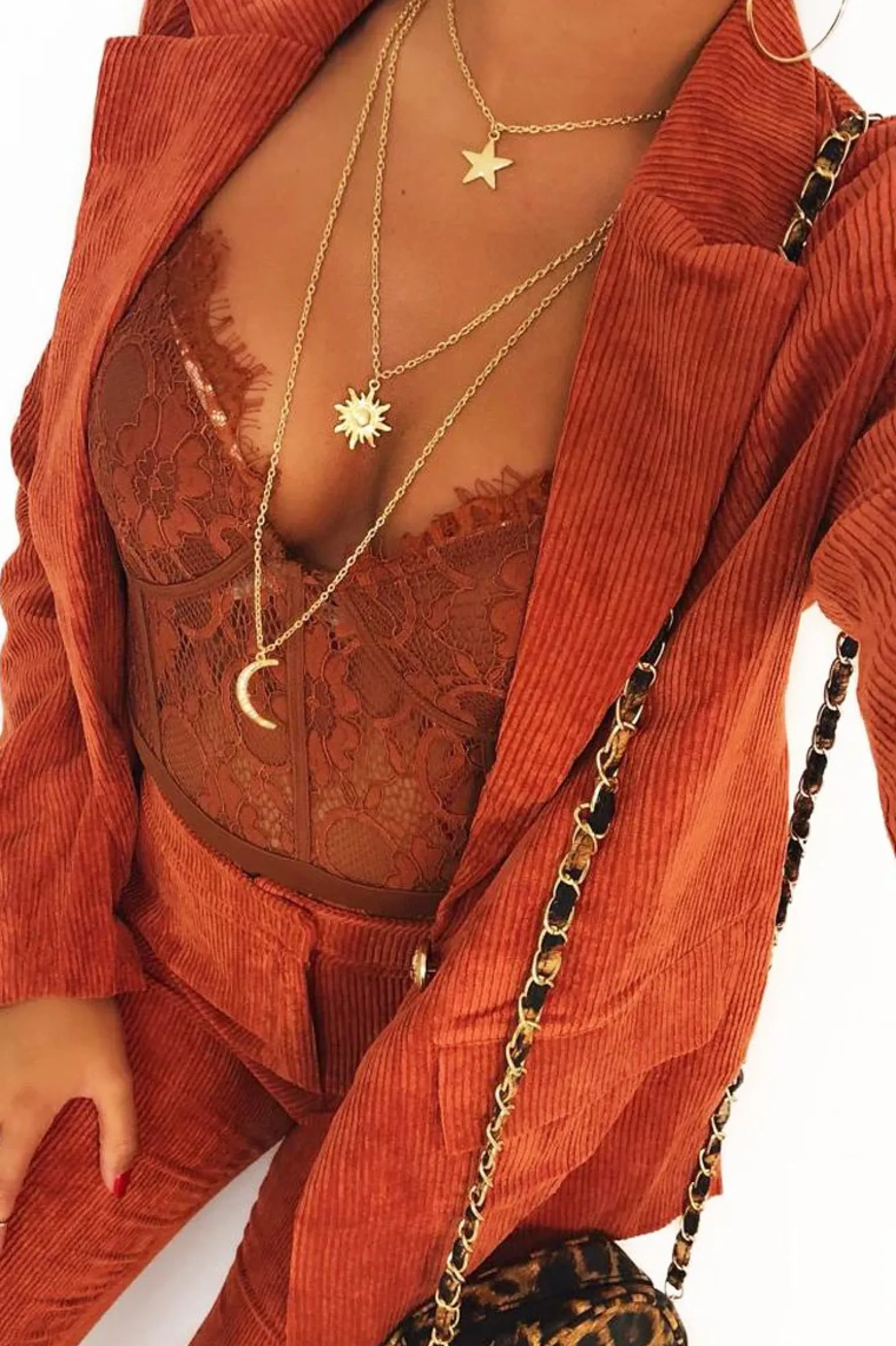 Rebellious Fashion Coffee Lace Flower Bodysuit - Faylen