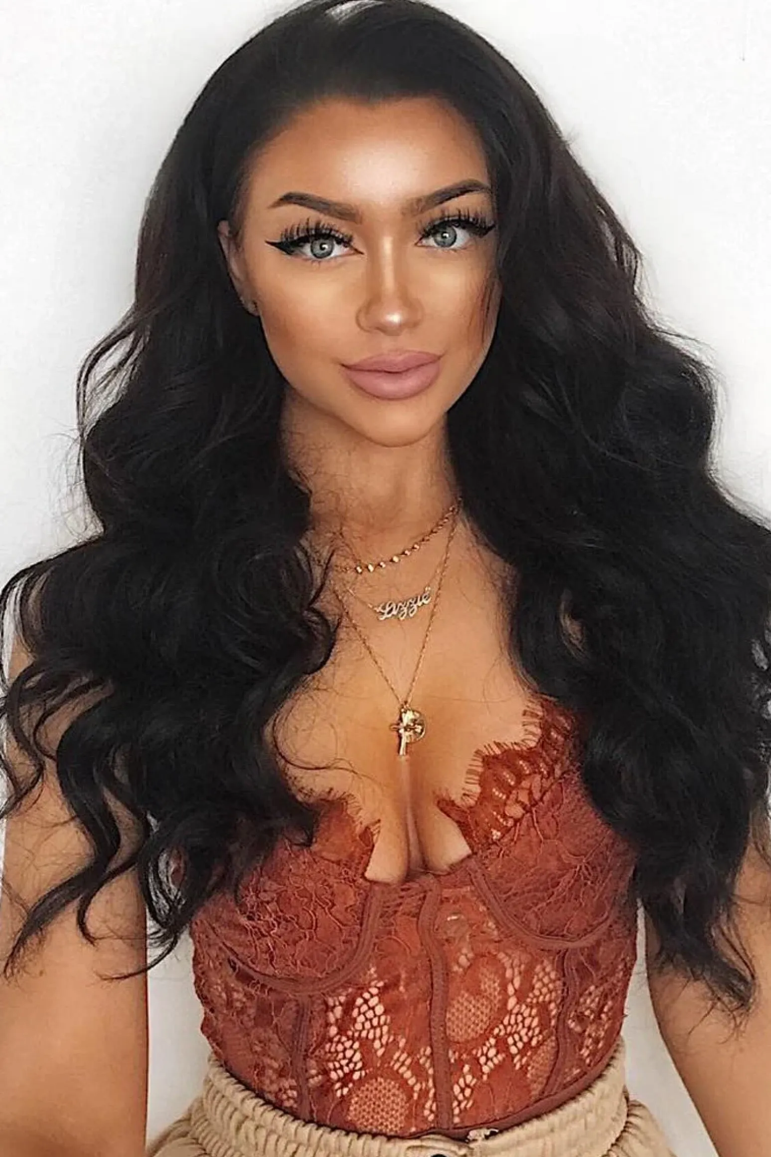 Rebellious Fashion Coffee Lace Flower Bodysuit - Faylen