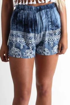 Rebellious Fashion Connie Blue Elephant Print Tassel Shorts