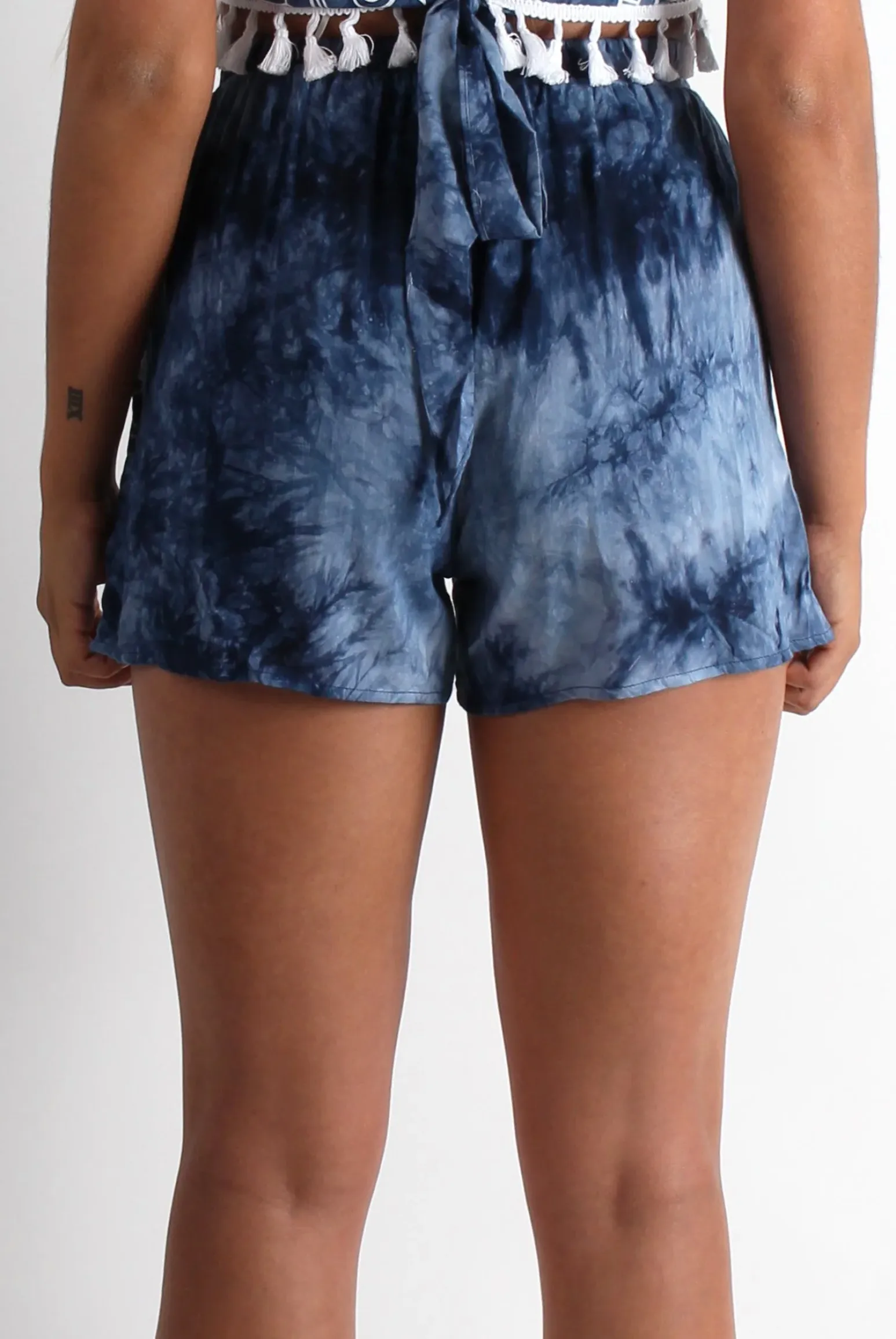 Rebellious Fashion Connie Blue Elephant Print Tassel Shorts