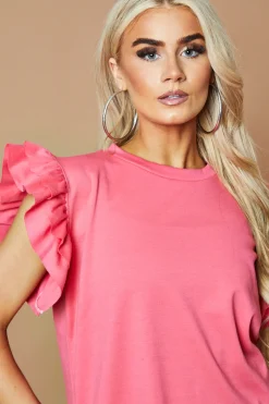 Rebellious Fashion Coral Frill Detail Top & Shorts Co-Ords Set - Keiko
