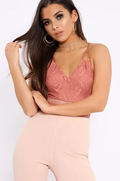 Rebellious Fashion Coral Lace Open Back Bodysuit - Naomie