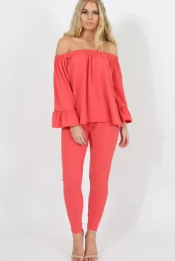 Rebellious Fashion Coral Off The Shoulder Co-ord - Lydia