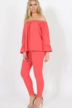 Rebellious Fashion Coral Off The Shoulder Co-ord - Lydia