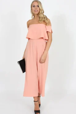 Rebellious Fashion Coral Off The Shoulder Jumpsuit - Kyda