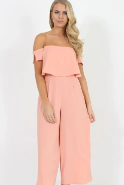 Rebellious Fashion Coral Off The Shoulder Jumpsuit - Kyda