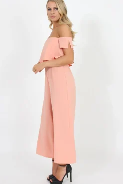 Rebellious Fashion Coral Off The Shoulder Jumpsuit - Kyda