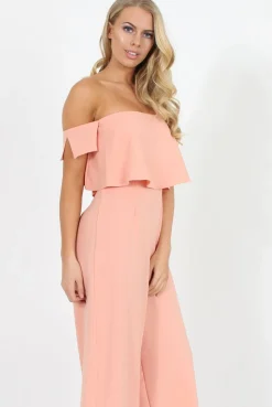 Rebellious Fashion Coral Off The Shoulder Jumpsuit - Kyda