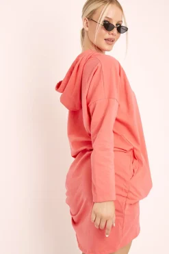 Rebellious Fashion Coral Oversized Hoodie Jumper Dress - Mariah