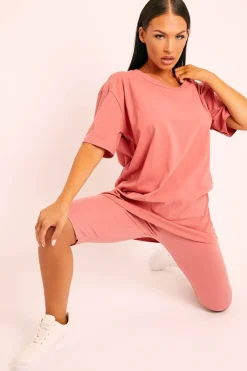 Rebellious Fashion Coral Oversized T-shirt Cycling Shorts Co-ord - Bethanny