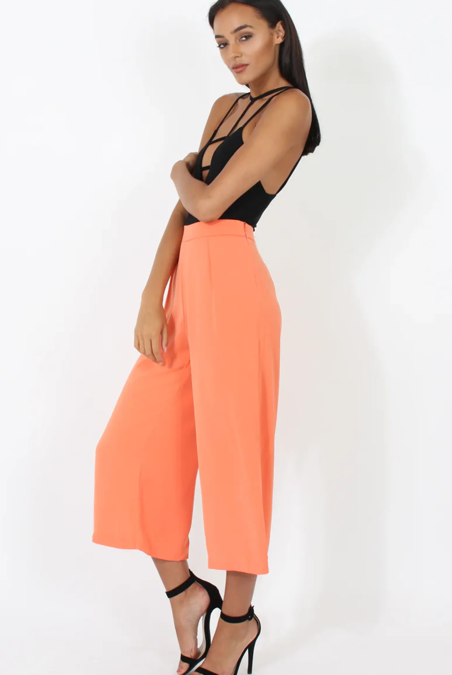 Rebellious Fashion Coral Side Slit Culottes - Odette