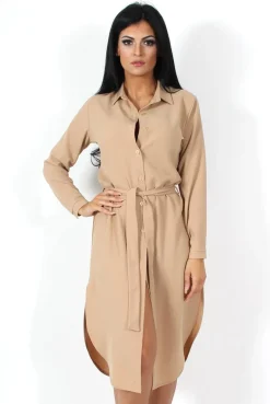 Rebellious Fashion Cori Camel Split Shirt Dress