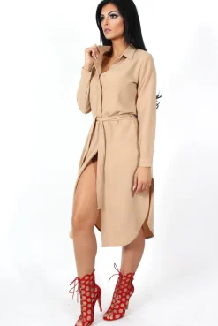 Rebellious Fashion Cori Camel Split Shirt Dress