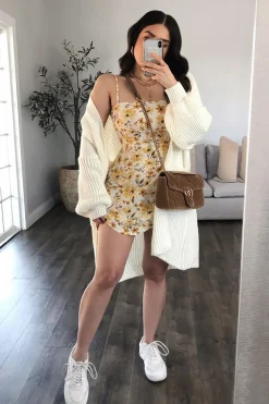 Rebellious Fashion Cream Floral Wrap Front Mini Dress - Georgia