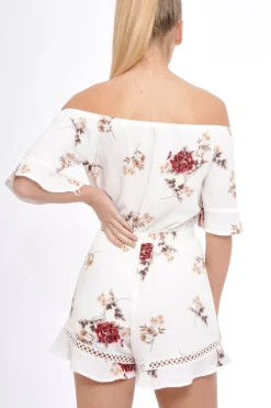 Rebellious Fashion Cream Bardot Floral Playsuit - Estee
