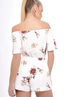 Rebellious Fashion Cream Bardot Floral Tassel Playsuit - Keren