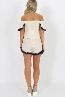Rebellious Fashion Cream Bardot Two Piece - Jessica
