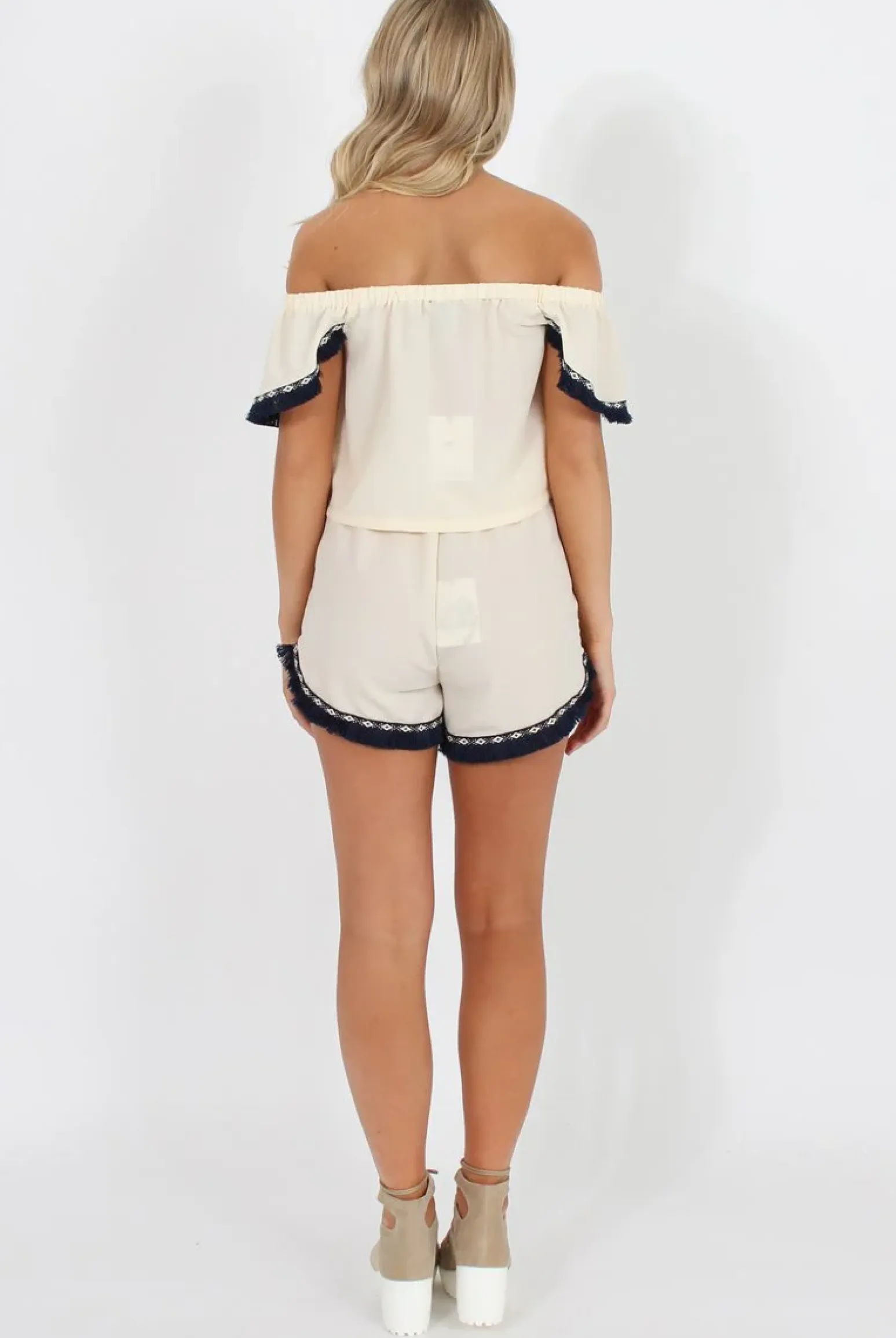 Rebellious Fashion Cream Bardot Two Piece - Jessica