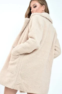 Rebellious Fashion Cream Borg Longline Oversized Coat - Acadia