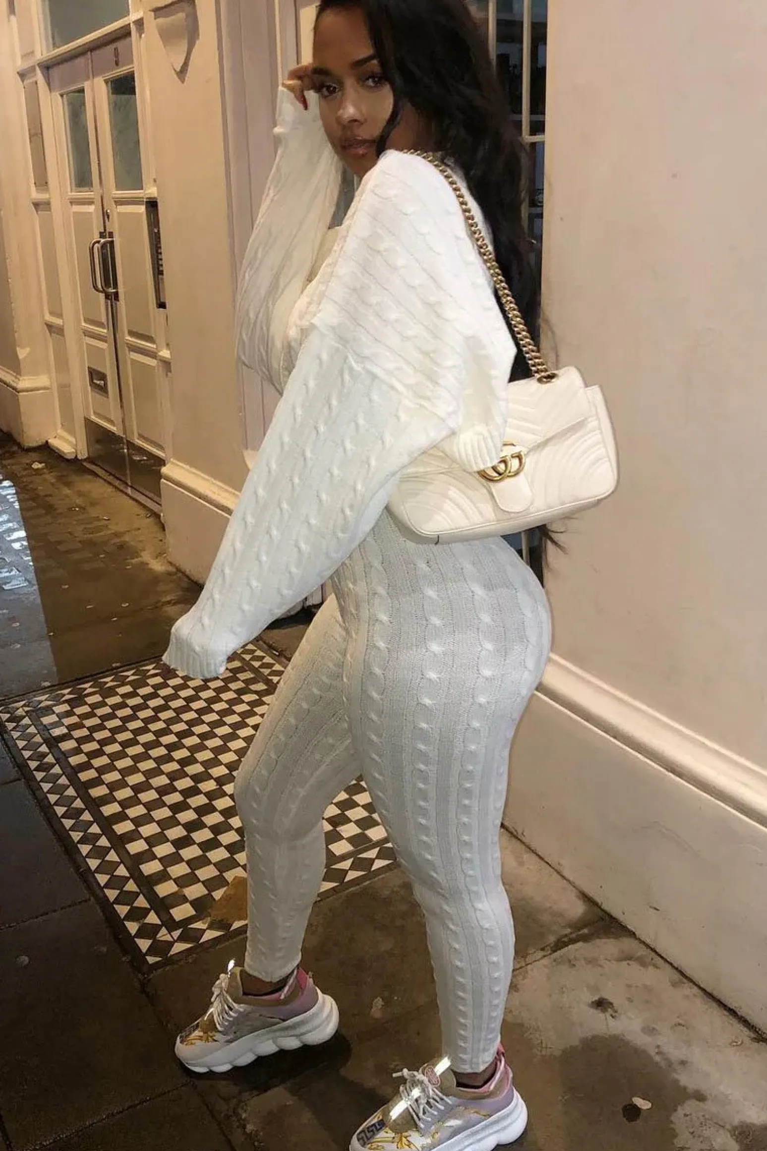 Rebellious Fashion Cream Cable Knit Batwing Jumper Loungwear Set - Janea