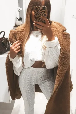 Rebellious Fashion Cream Cable Knit Batwing Jumper Loungwear Set - Janea