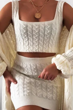 Rebellious Fashion Cream Cable Knit Crop Top Skirt Co-ord - Vennie