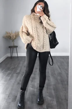 Rebellious Fashion Cream Cable Knit High Neck Oversized Jumper - Kiyla
