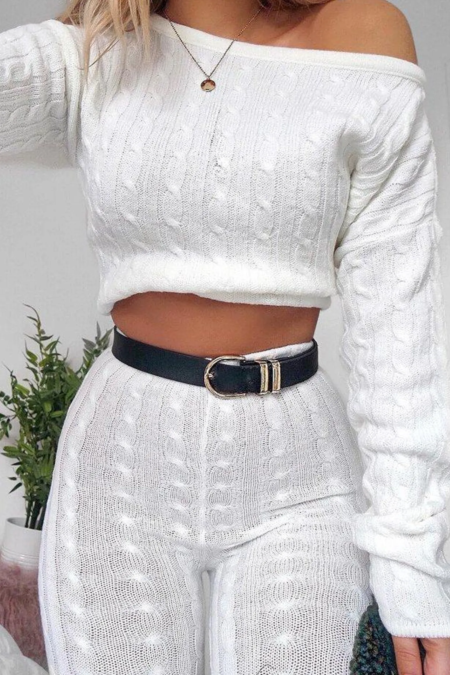 Rebellious Fashion Cream Cable Knit Loungewear Co-ord - Anha
