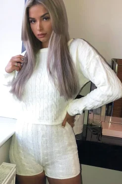Rebellious Fashion Cream Cable Knit Loungewear Set - Karlie