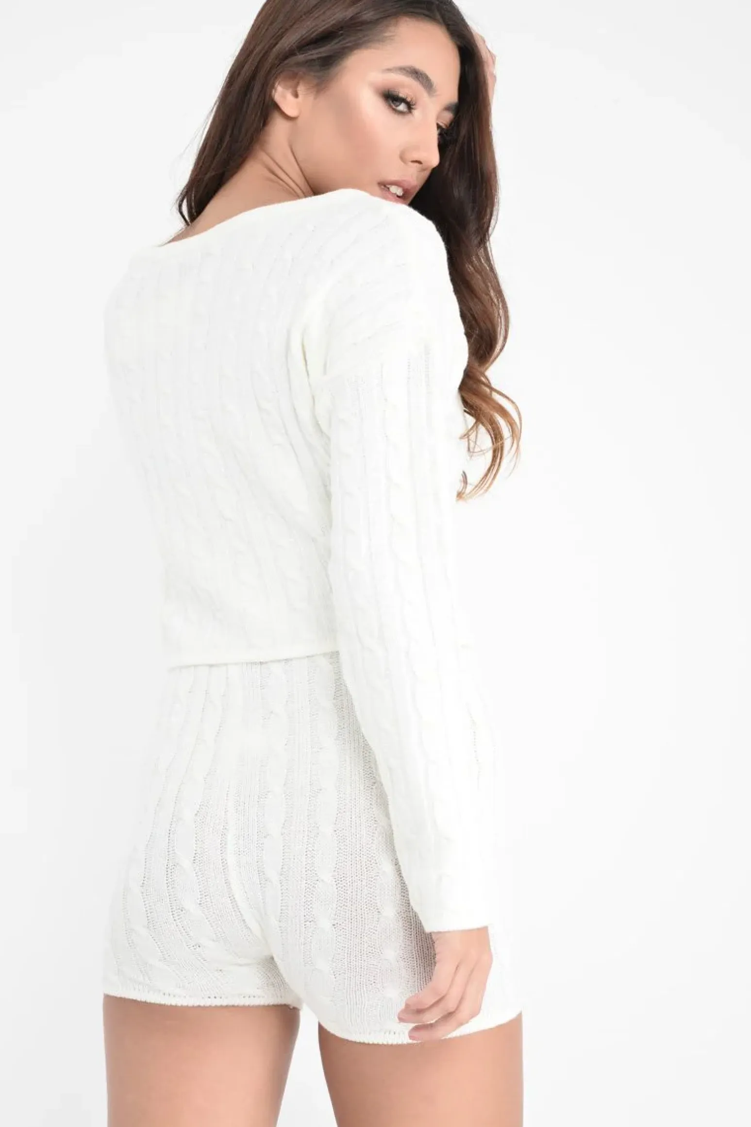Rebellious Fashion Cream Cable Knit Loungewear Set - Karlie